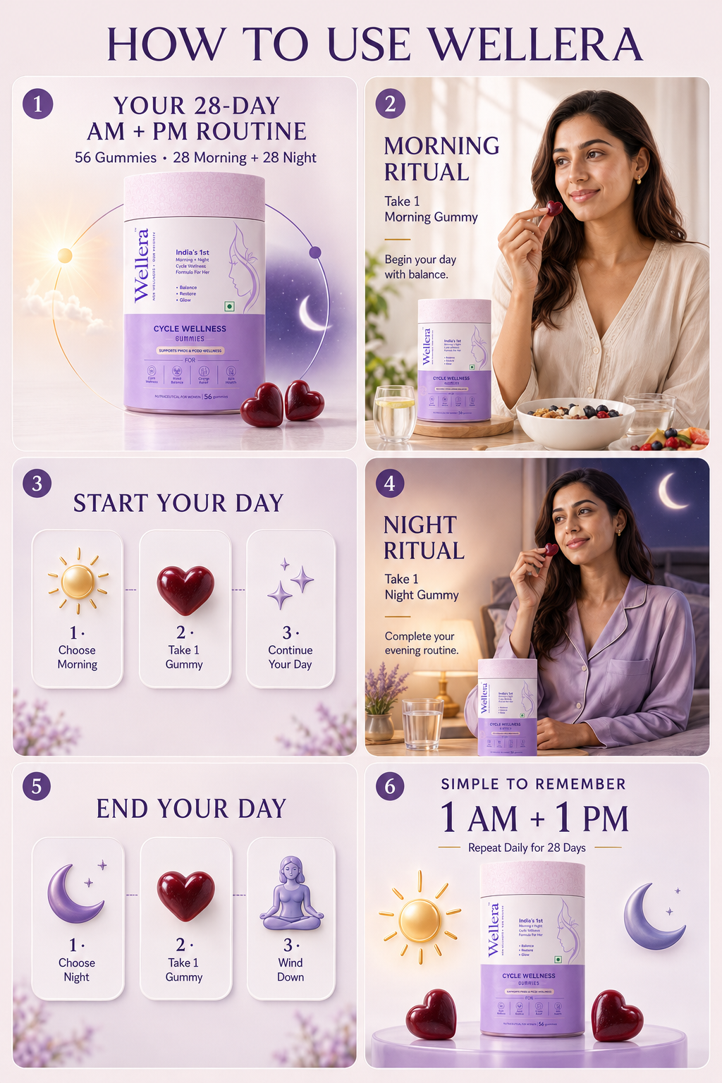 How to use the Wellera Morning and Night gummy routine